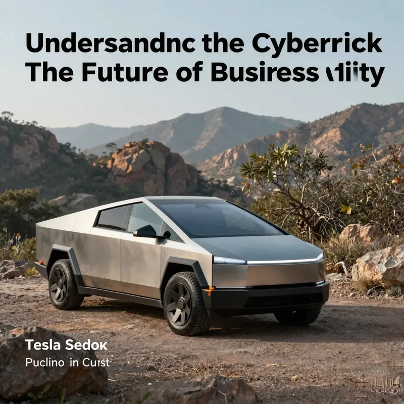 A Tesla Cybertruck featured in a high-tech outdoor setting, representing the blend of technology and utility.