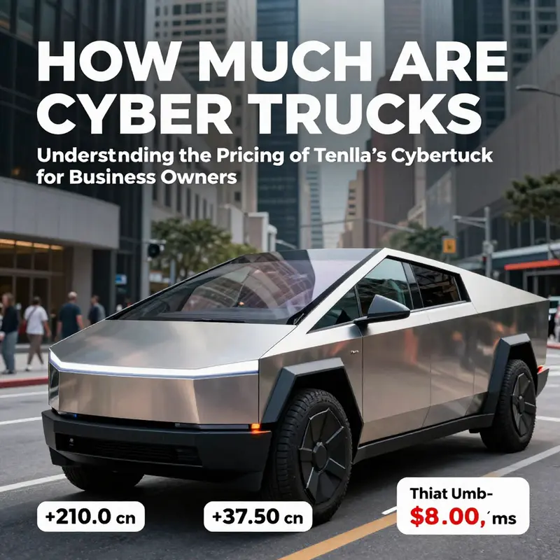 An overview illustration showing Tesla’s Cybertruck alongside its pricing strategy.