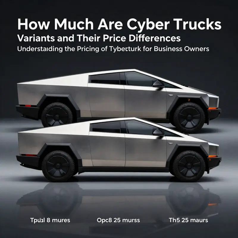 An overview illustration showing Tesla’s Cybertruck alongside its pricing strategy.