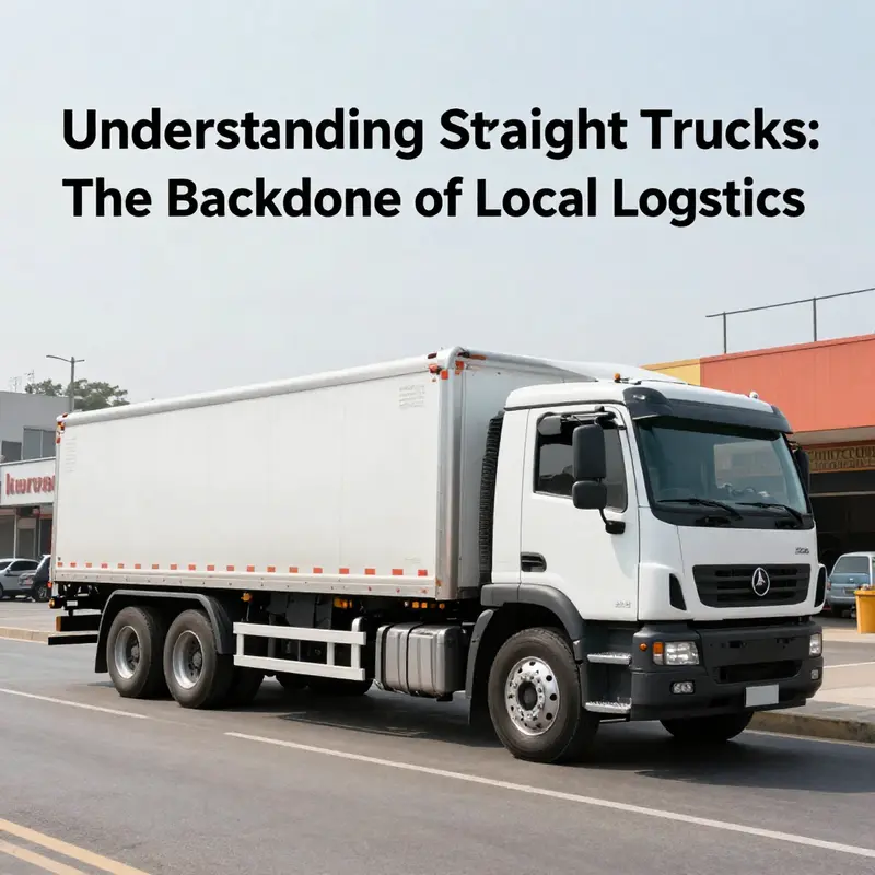 A straight truck parked in an urban area, illustrating its unique single chassis structure.