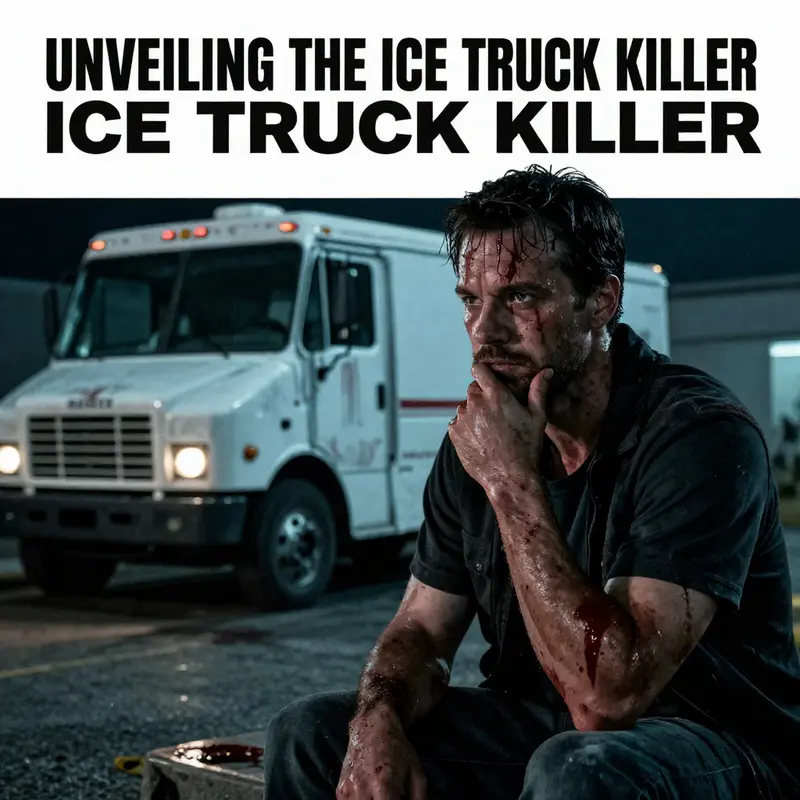 A tense depiction of Dexter Morgan in a bloody environment, symbolizing his internal struggle linked to the Ice Truck Killer.