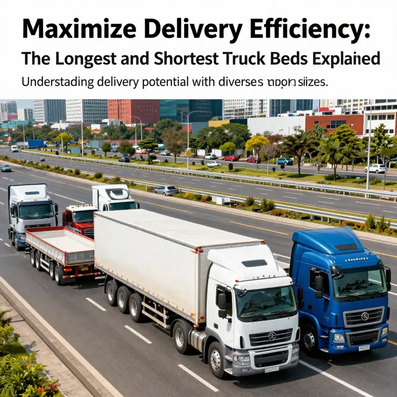 A collage of trucks with various bed lengths in a city and highway setting.