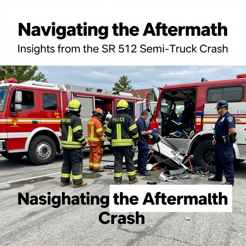 The overturned semi-truck on SR 512, highlighting the critical moment of the crash.