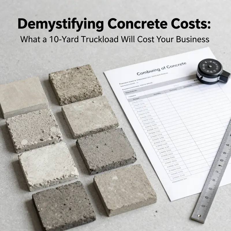 A concrete truck delivering a 10-yard load at a construction site.