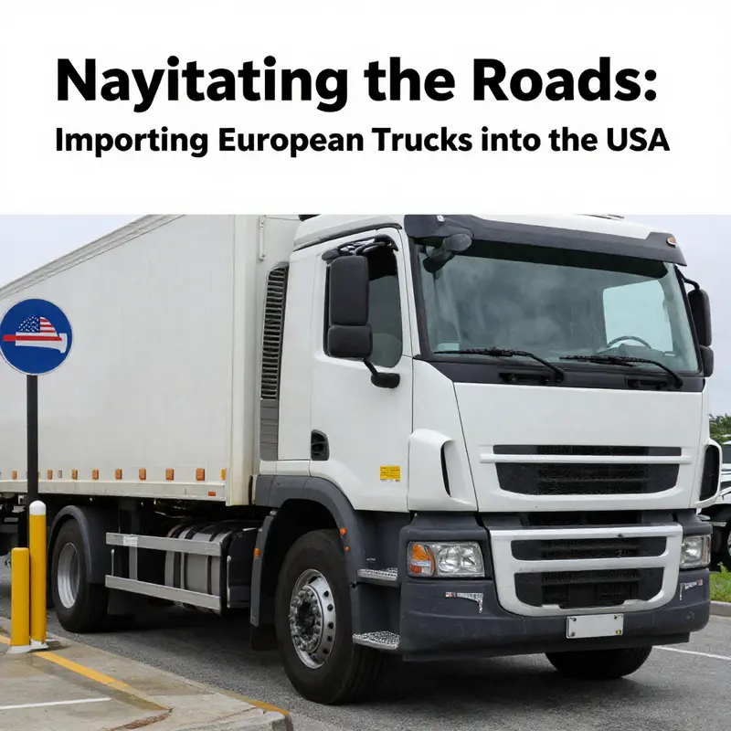 A European truck ready for inspection at a U.S. border checkpoint highlighting safety and emissions labels.