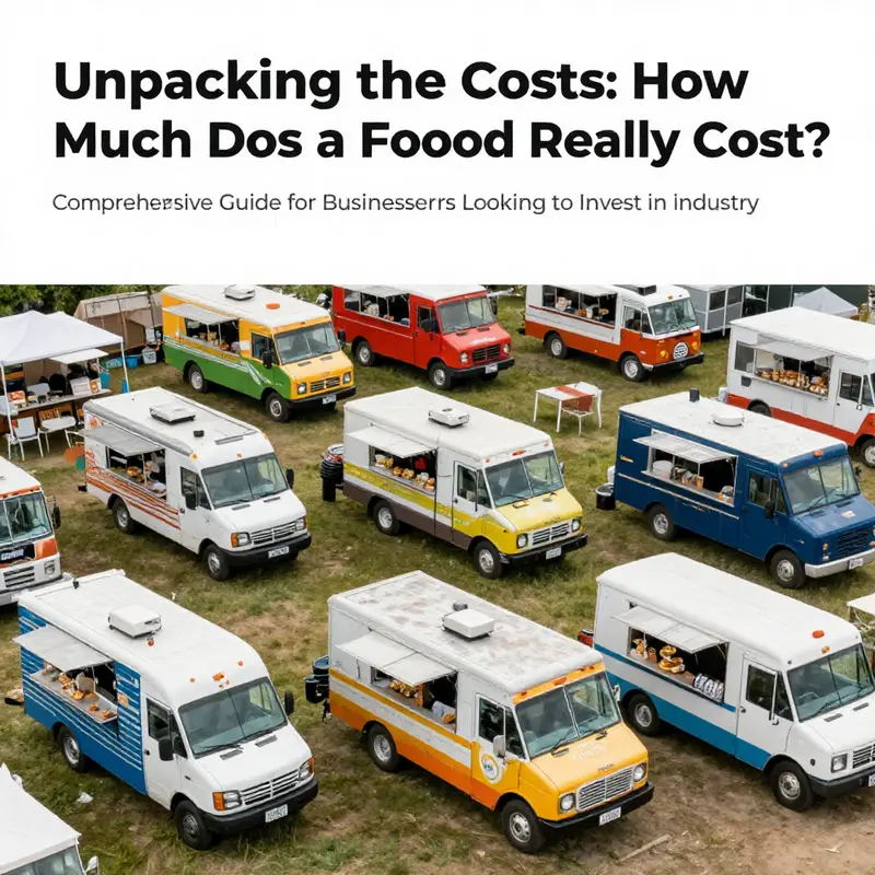 A collection of food trucks of different designs parked at a festival, illustrating the diversity of choices in the food truck industry.