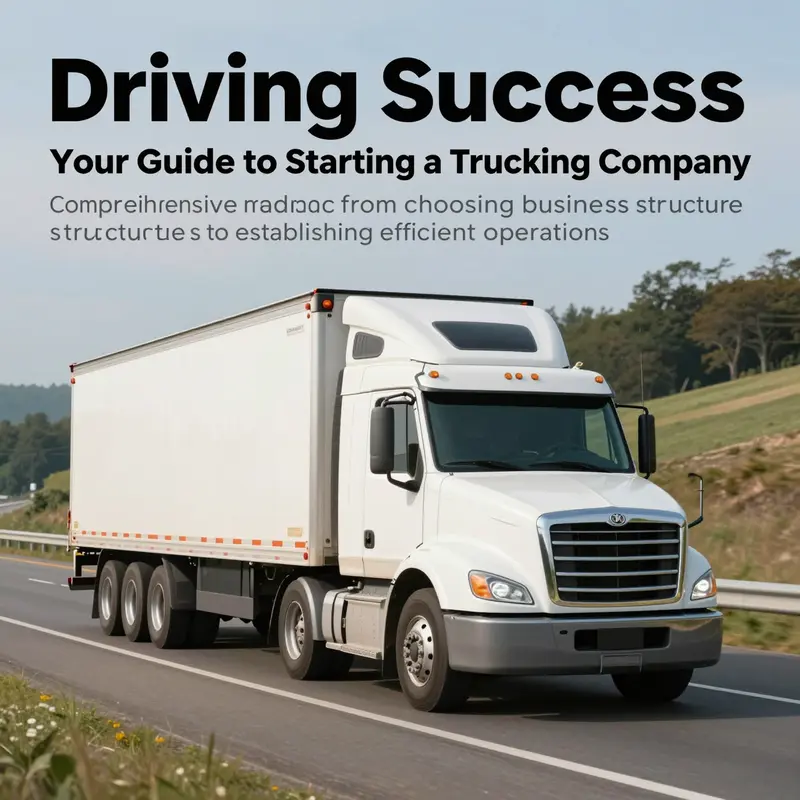 A freight truck driving on an open highway beneath a blue sky, signifying the potential success of a trucking company.