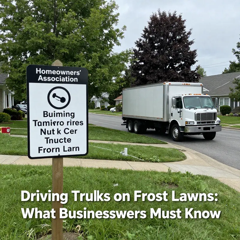 A truck parked on a front lawn, highlighting potential legal issues.