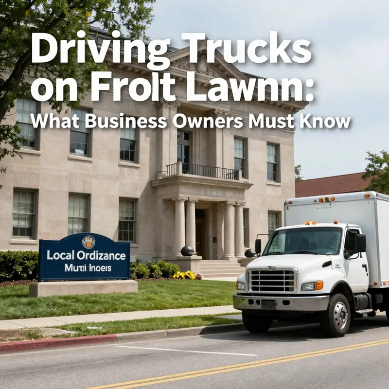 A truck parked on a front lawn, highlighting potential legal issues.