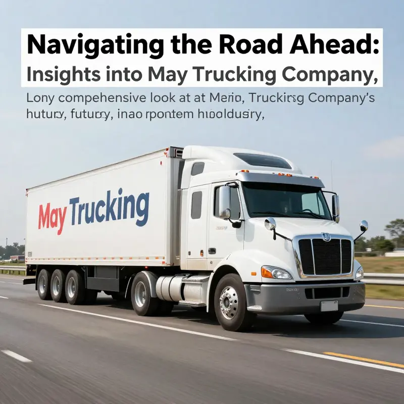 A May Trucking Company truck driving on the highway, illustrating the company's active role in the transportation industry.
