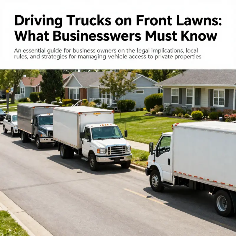 A busy residential street with trucks parked along the curb, illustrating issues related to vehicle parking on lawns.
