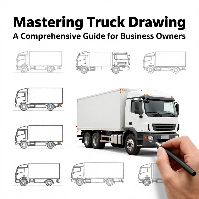 Visual progression of drawing a truck, starting from basic shapes.