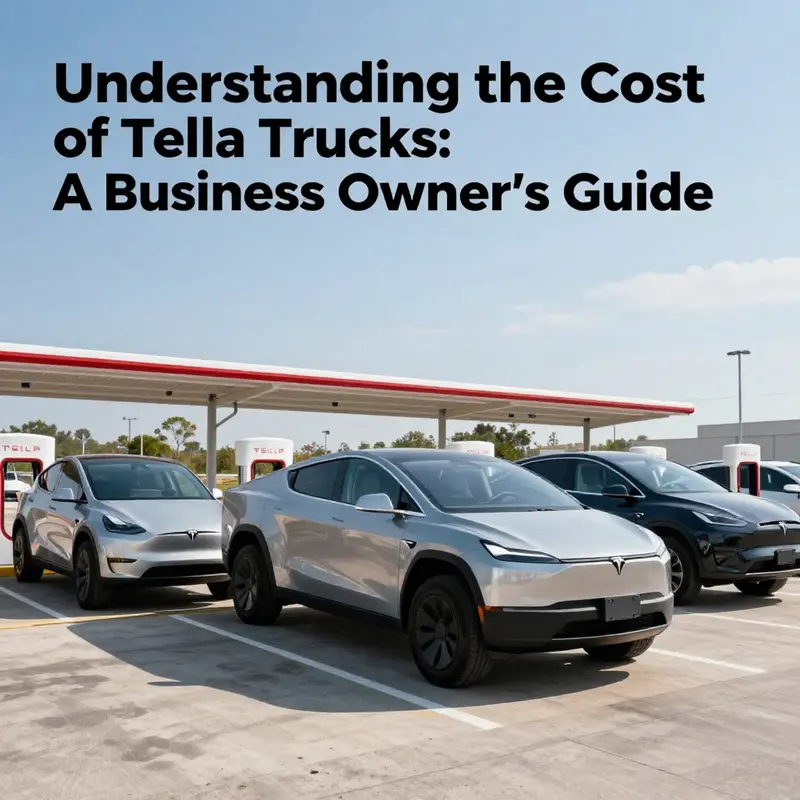 A scenic charging station filled with different models of Tesla trucks, highlighting electric vehicle adoption.