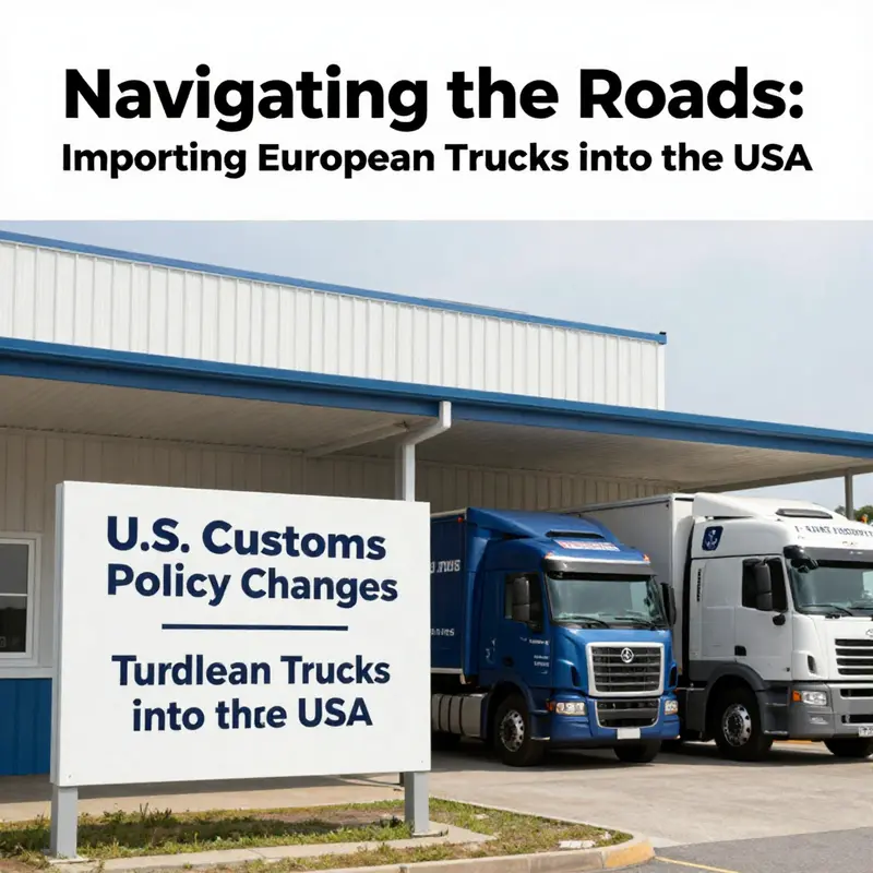 A European truck ready for inspection at a U.S. border checkpoint highlighting safety and emissions labels.