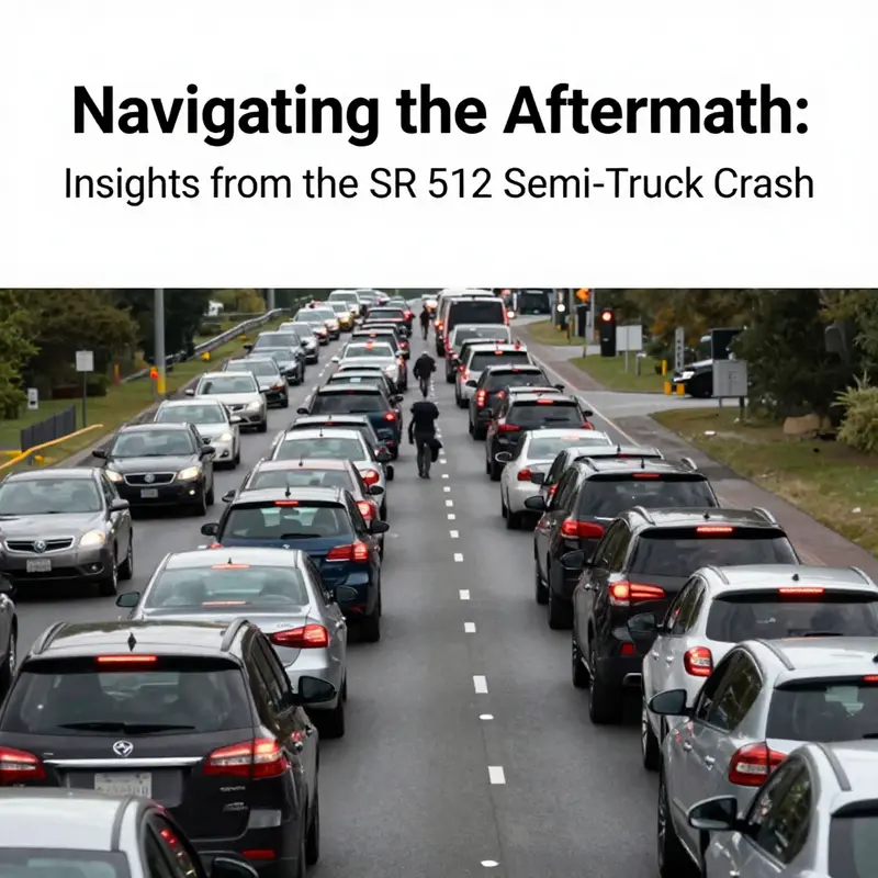 The overturned semi-truck on SR 512, highlighting the critical moment of the crash.