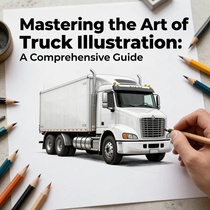 An engaging scene of an artist drawing a truck, showcasing creativity and artistic materials.