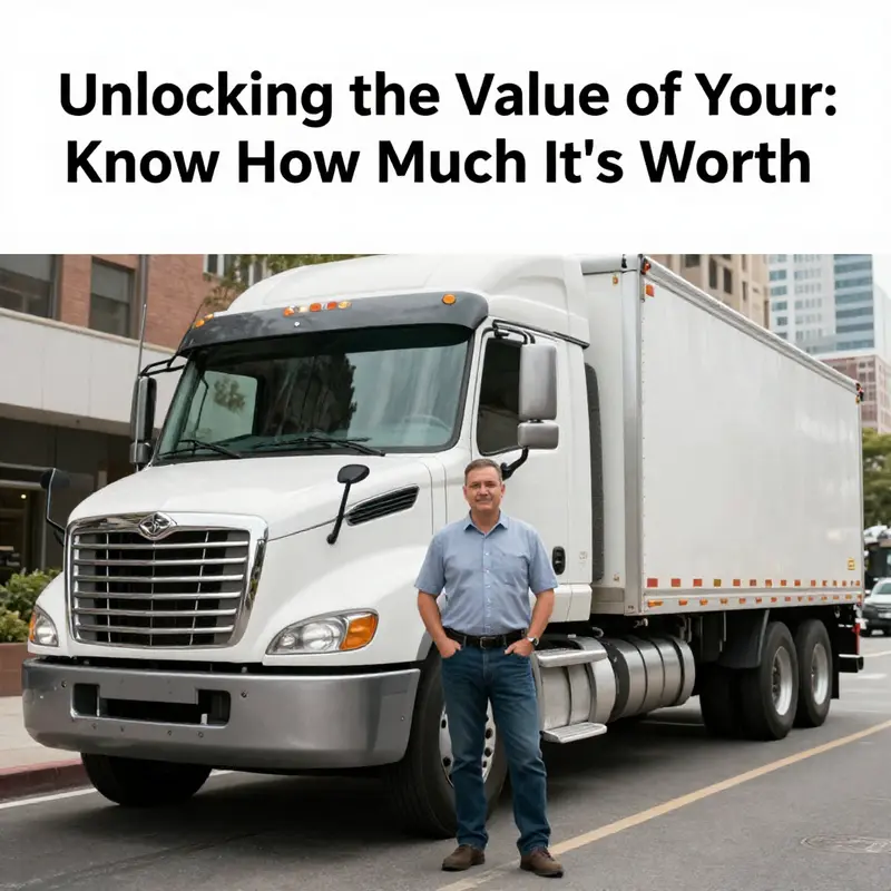 Image of a truck owner next to their vehicle in an urban setting, representing confidence in understanding truck valuation.