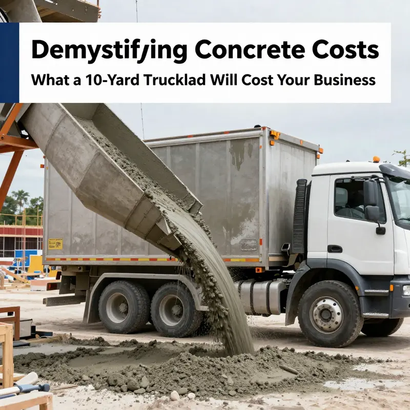 A concrete truck delivering a 10-yard load at a construction site.