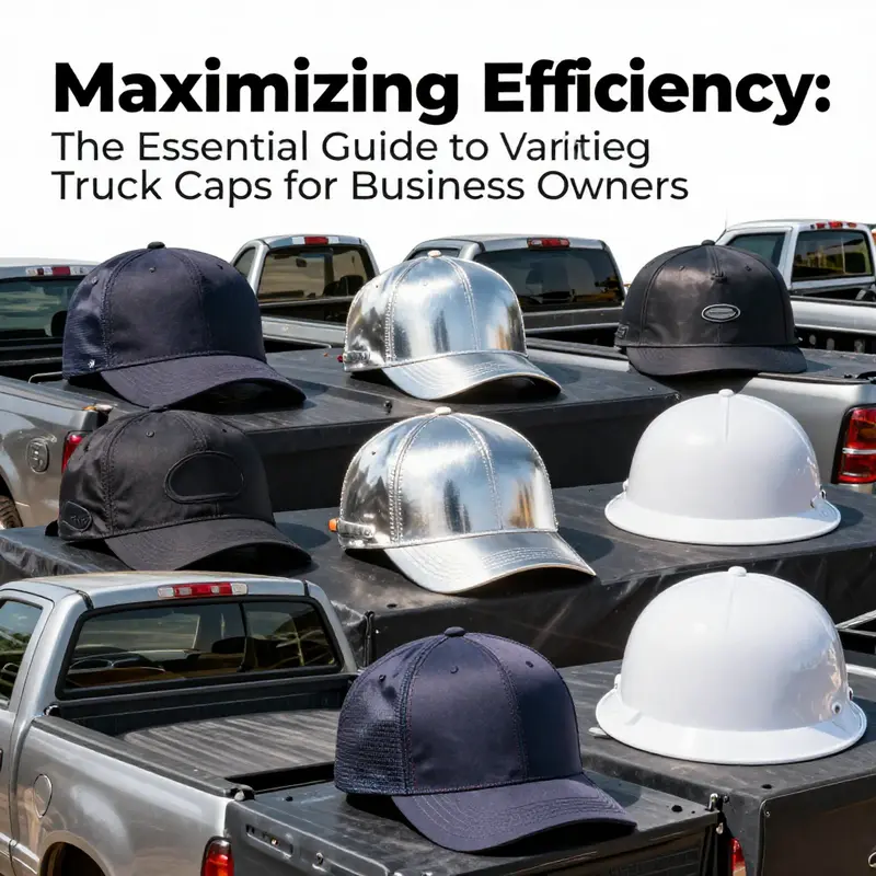 A variety of truck caps displayed on different models, highlighting the range of options available for business owners.