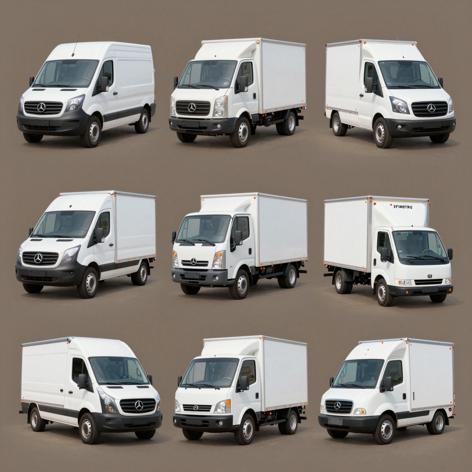 A graphic illustrating various types of delivery trucks suitable for different business needs, showing examples like cargo vans, box trucks, and electric delivery trucks.