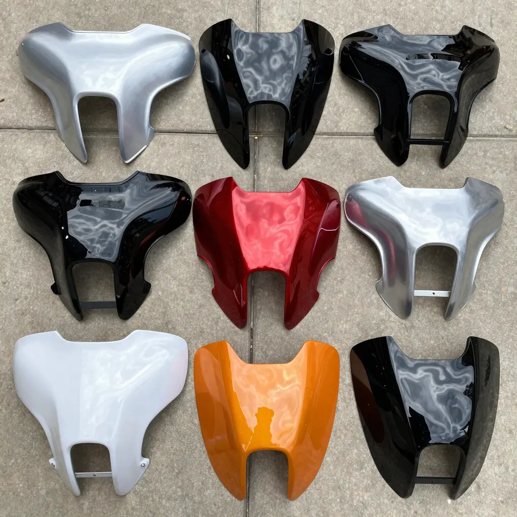 Assortment of custom motorcycle fairings for Harleys
