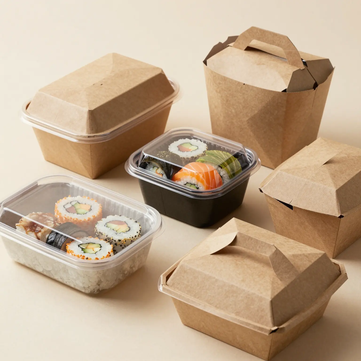 Assortment of sushi takeaway boxes